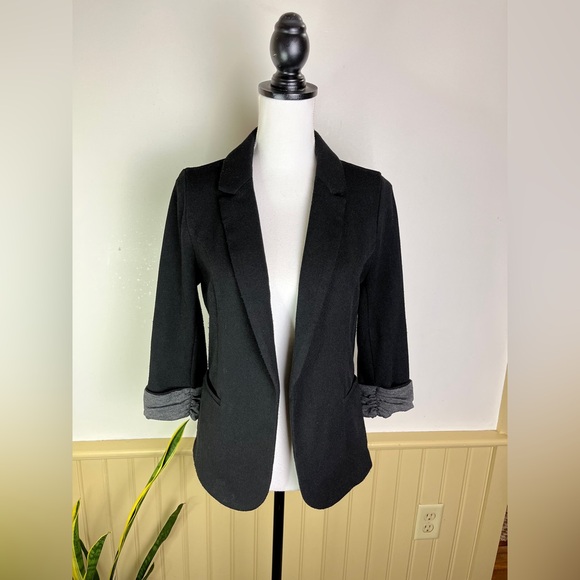 Skies Are Blue Black Blazer S Roll Sleeve Work Career Casual Jacket Office Corp - Picture 1 of 11